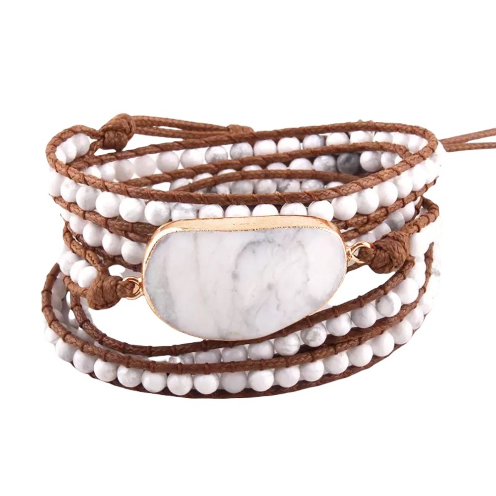 24 HRS SALE ONLY - NWT Handmade Natural Stone Bracelet Leather Wrap white